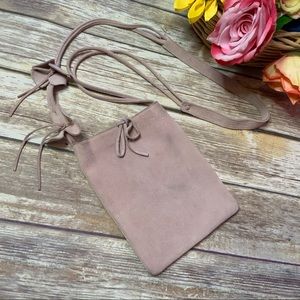 Blush Pink Suede Crossbody Purse Bag w Flowers